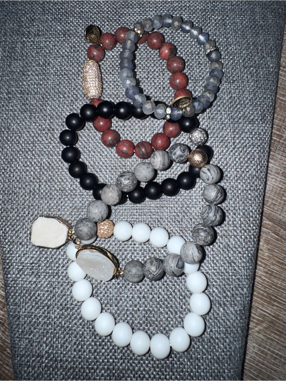 Kinsley Armelle Mixed Bead Bracelet Stack in Black, White, Gray & Red